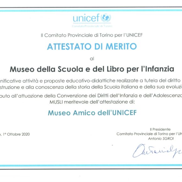 L’attestato di merito “Museo Amico dell’UNICEF” al MUSLI